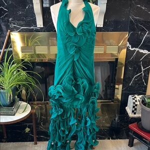 Issue New York Green Ruched Halter Cocktail Dress